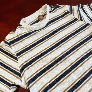 Mens Common People 100% Cotton Retro Minimalist Striped Crewneck Tee (Large)